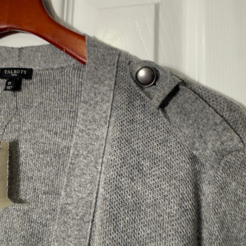 Talbots Open Front Long Cardigan Sweater 2X Gray Cashmere Blend NWT - Picture 4 of 9